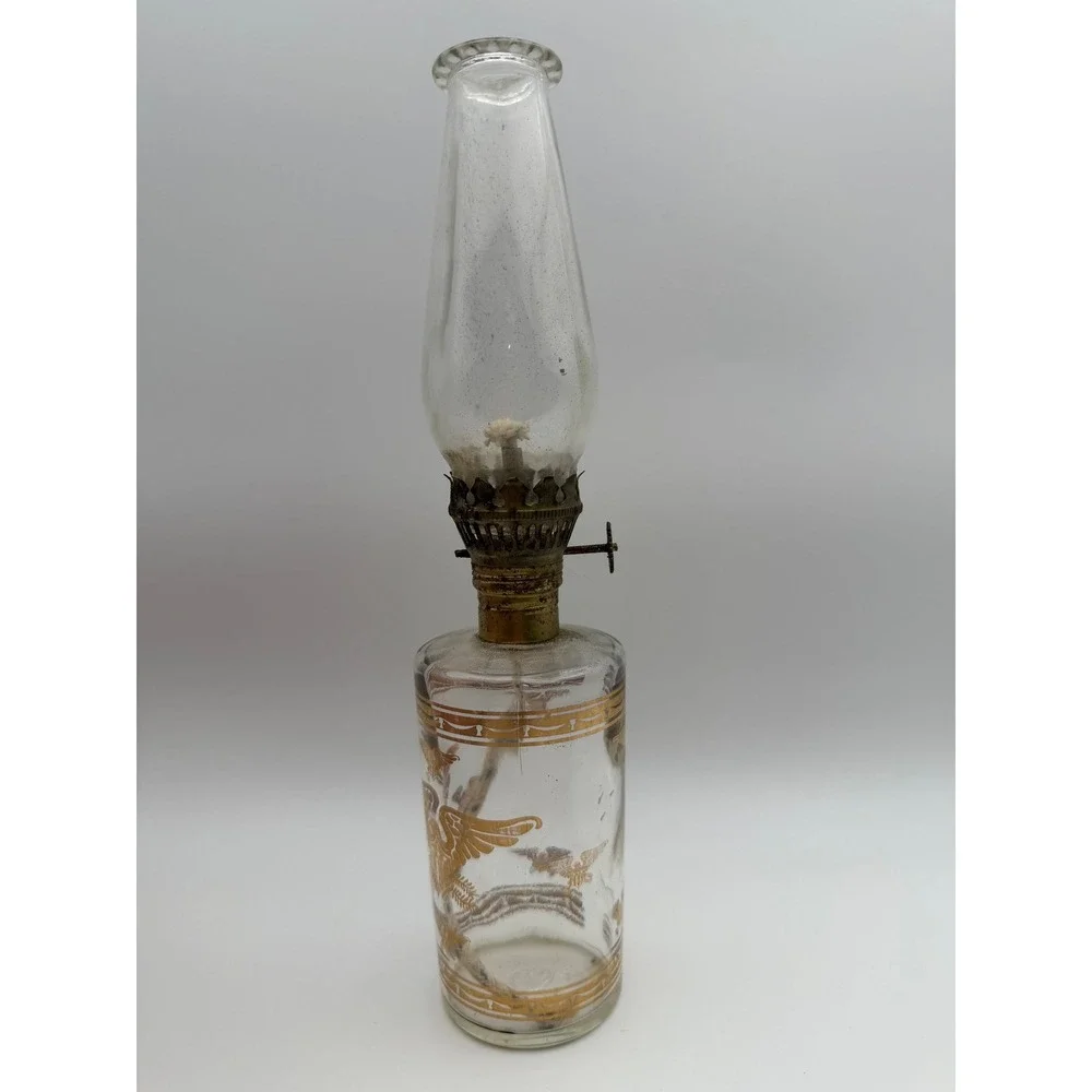 Vintage Miniature Glass Oil Lamp Gold American Eagle Federal Style HJ Logo